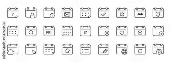 Fototapeta Set of Calendar Line Icons. Contain Icons as Date, Event, Agenda, Planner. Editable Stroke. Pixel Perfect.