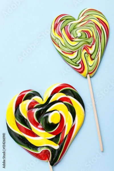 Fototapeta Composition of lollipops, candy pattern, top view flat lay