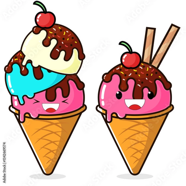 Obraz two cute and adorable ice cream vector