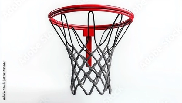 Fototapeta Detailed Close-Up of a Modern Basketball Hoop with Red Rim and Black Netting Highlighting Its Structure and Design Elements
