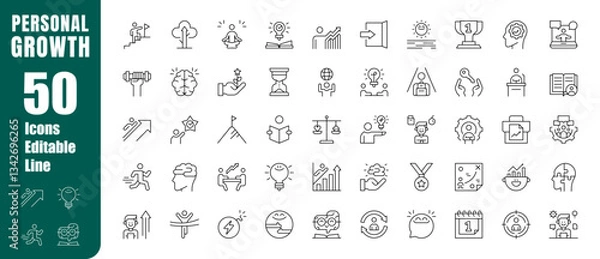 Fototapeta Conjunto de iconos editables de crecimiento personal. Desarrollo, motivación, superación, hábitos, productividad. Ilustración vectorial en estilo moderno