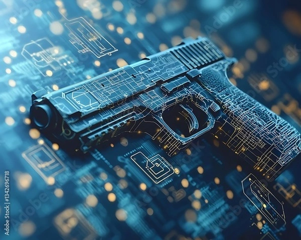 Obraz Cyber Weapon: Digital Gun on Circuit Board.
