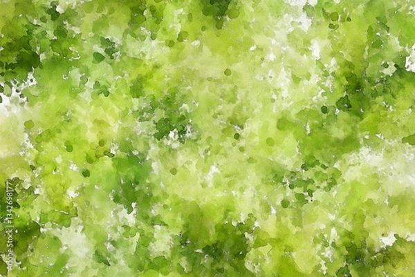 Fototapeta Vibrant green watercolor texture with abstract leafy patterns