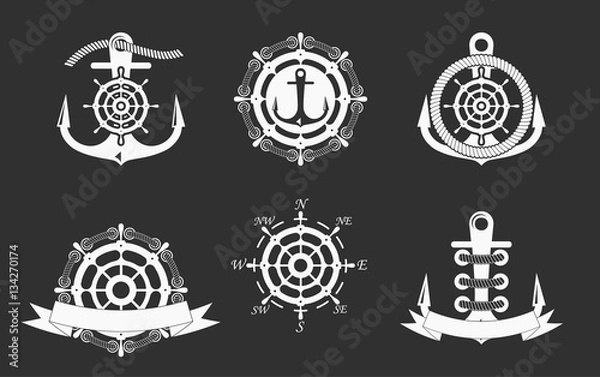 Fototapeta Nautical Logos Templates Set. Vector object and Icons for Marine Labels, Sea Badges, Anchor Logos Design, Emblems Graphics.