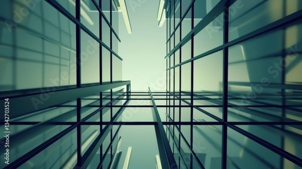 Fototapeta Stunning 3D Render: Mesmerizing Morning View of a Perspective Glass Building