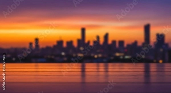 Fototapeta Stunning Urban Skyline at Sunset with Vibrant Colors and Reflective Surface for Inspirational Backgrounds