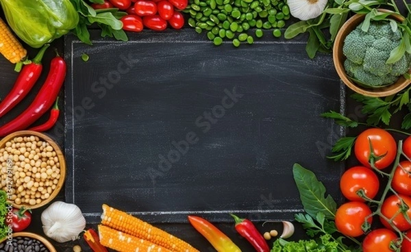 Obraz Vibrant Assortment of Fresh Vegetables on Dark Background