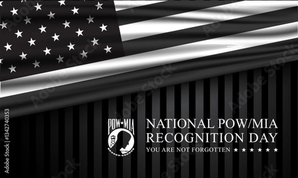 Fototapeta National POW MIA Recognition Day Design with Black America Flag Background Illustration