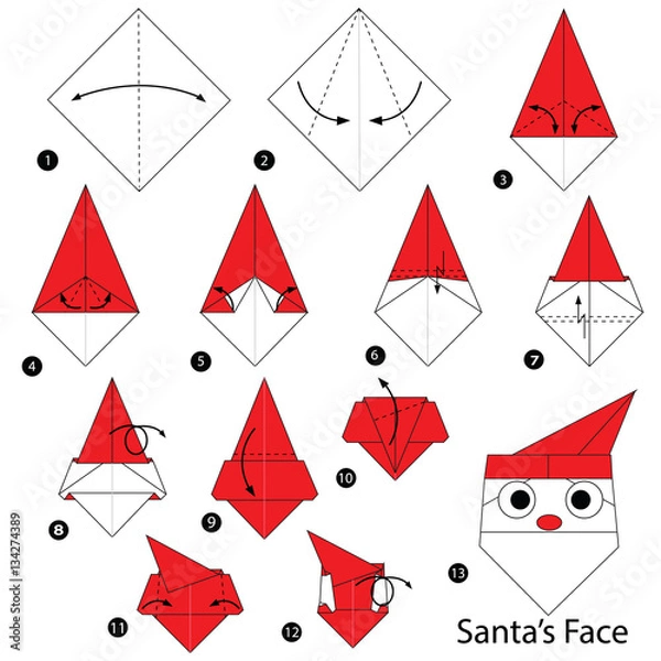 Obraz  step by step instructions how to make origami Santa Face.