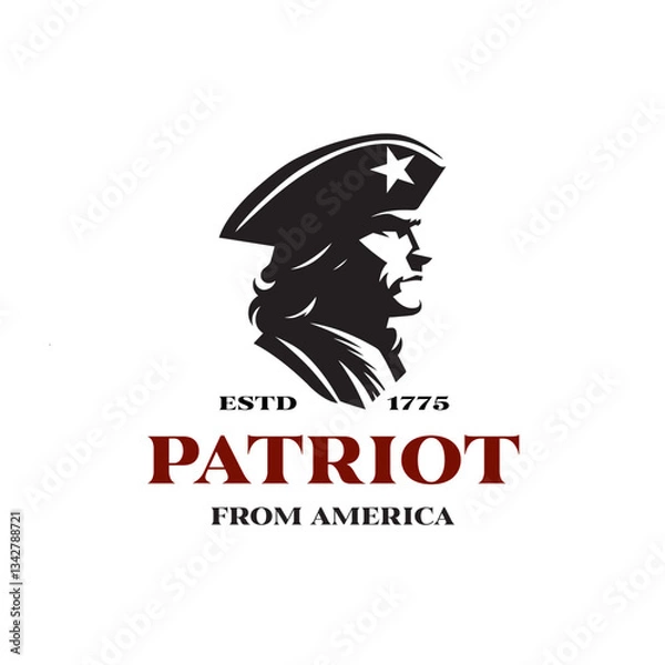 Fototapeta american continental wear tricon hat. patriot revolution war logo design