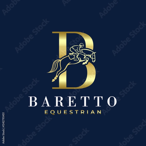 Fototapeta Elegant Luxury Abstract Line Letter B Monogram Horse Jump Alphabet Logo, Show Jumping Logo, Horse Jump, Typography