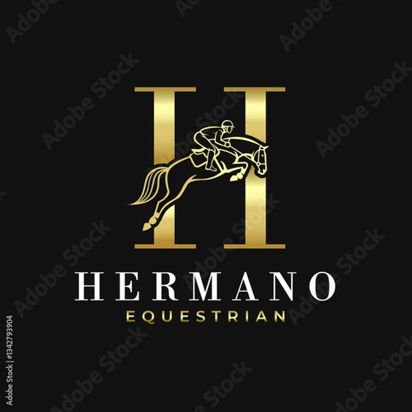 Fototapeta Elegant Luxury Abstract Line Letter H Monogram Horse Jump Alphabet Logo, Show Jumping Logo, Horse Jump, Typography