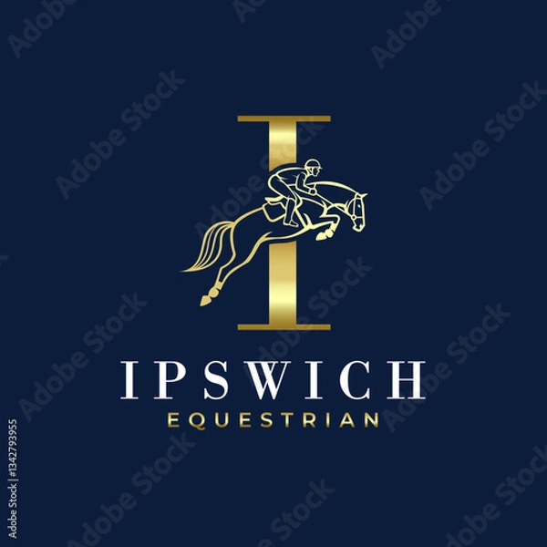 Fototapeta Elegant Luxury Abstract Line Letter I Monogram Horse Jump Alphabet Logo, Show Jumping Logo, Horse Jump, Typography