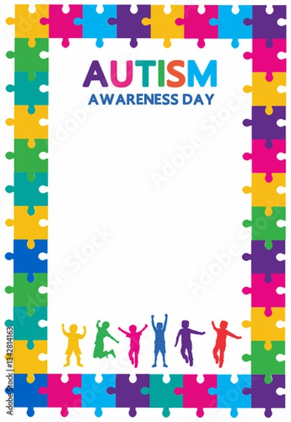 Fototapeta World Autism Awareness Day potrait frame puzzle vector illustration.