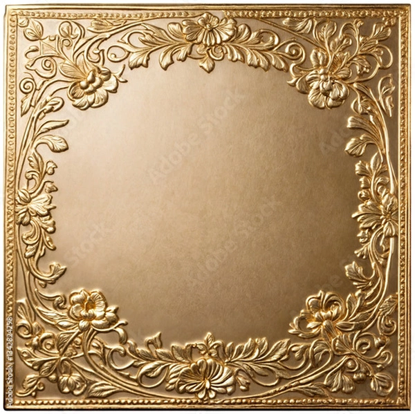 Obraz vintage gold frame with floral pattern -Generative AI