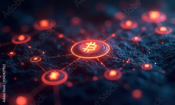 Obraz Bitcoin Network: Cryptocurrency Blockchain - Metaverse