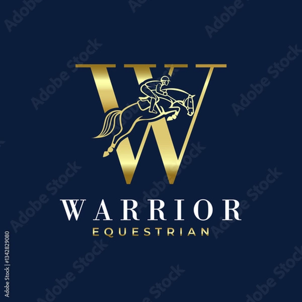 Fototapeta Elegant Luxury Abstract Line Letter  W Monogram Horse Jump Alphabet Logo, Show Jumping Logo, Horse Jump, Typography