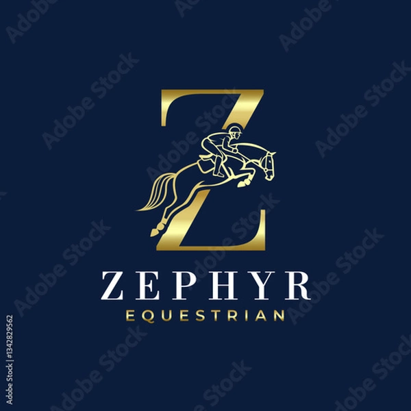 Fototapeta Elegant Luxury Abstract Line Letter  Z Monogram Horse Jump Alphabet Logo, Show Jumping Logo, Horse Jump, Typography