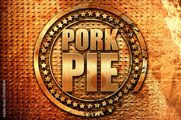 Fototapeta pork pie, 3D rendering, grunge metal stamp