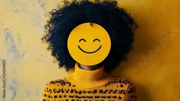 Fototapeta Smiling Face with Yellow Background and Happy Vibes in Fashion