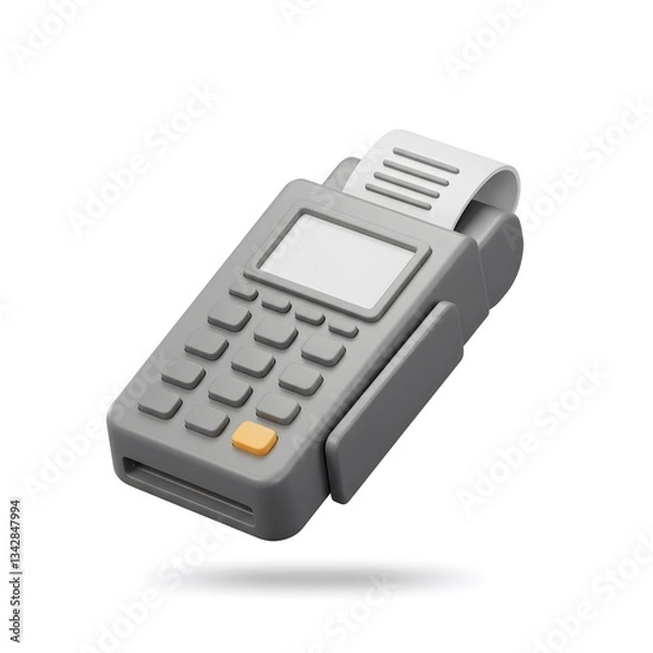 Fototapeta Modern Gray Point of Sale Device 3D Render with Receipt,  Electronic Payment Terminal,  Digital Transaction Technology