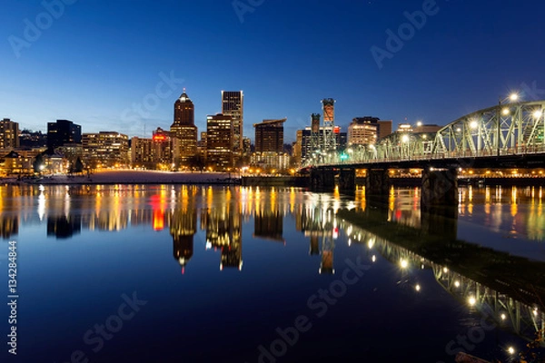 Obraz Portland Downtown Skyline Winter Blue Hour