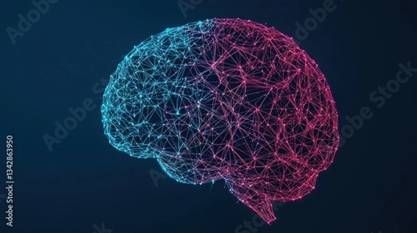 Fototapeta Abstract Digital Brain with Colorful Neural Connections in Space