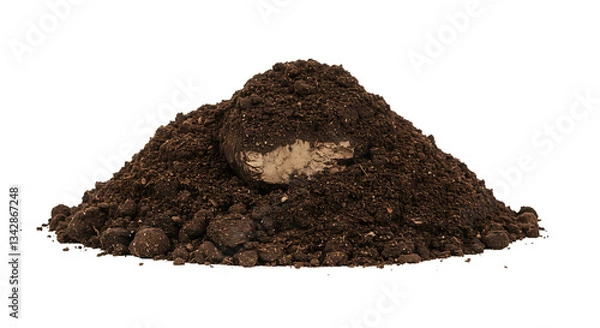 Fototapeta Soil, dirt pile isolated on white, side view
