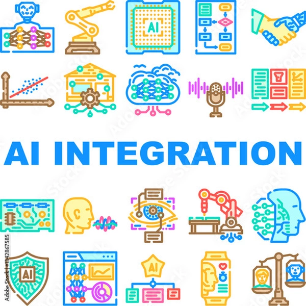 Fototapeta ai integration deep learning icons set vector