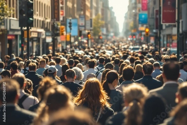 Obraz Large crowd of people walking on a busy city street.