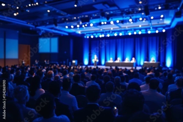 Obraz Blurred audience at a professional business conference in a large hall.
