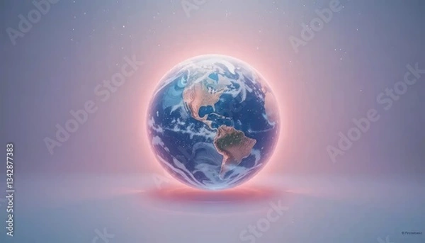 Fototapeta Luminous Terrestrial Globe Embracing Serenity and Sustainable Future Visualization