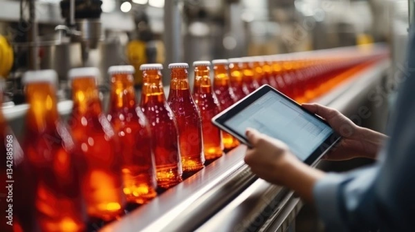 Fototapeta Quality Control on a Bottling Line