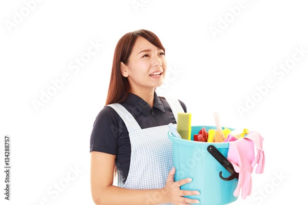 Fototapeta お掃除をする女性
