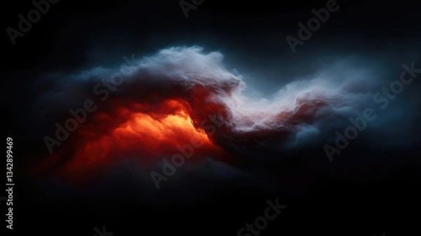 Fototapeta Dramatic celestial storm clouds.  Fiery core within a dark, turbulent sky