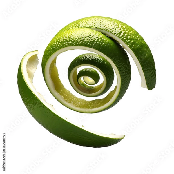 Obraz Vibrant Green Lime Peel Spiral Detailed Digital Rendering of Citrus Texture