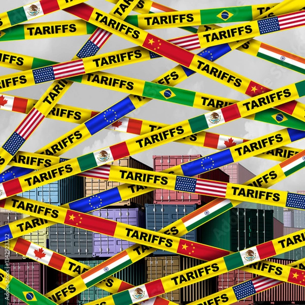 Obraz Reciprocal tariffs and US government tax or punative global tariff trade war policy or duties imposed on imports and exports by a government on international imported or exported goods as Protectionis