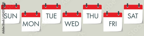 Fototapeta 7 days of the week calendar icon set. 3D realistic vector illustration