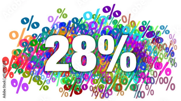 Fototapeta 28 Percent White Text on Colorful Percentage Background