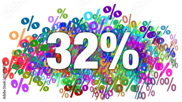 Fototapeta 32 Percent White Text on Colorful Percentage Background