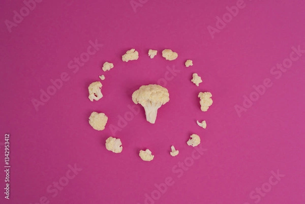Obraz Cauliflower on a pink background. The concept of healthy eating.