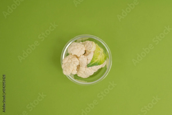 Obraz A bowl of fresh cauliflower on a green background