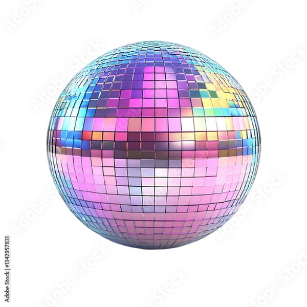 Obraz A disco ball with pink purple and blue tiles on a black background