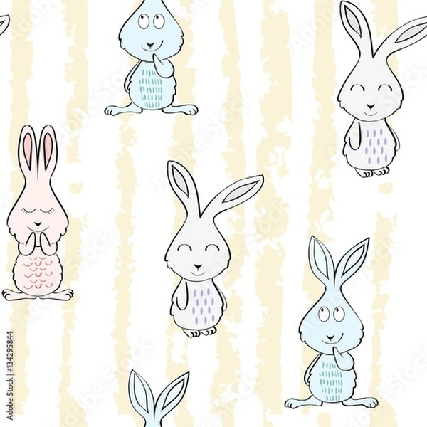 Fototapeta Vector seamless pattern with cartoon cute bunny