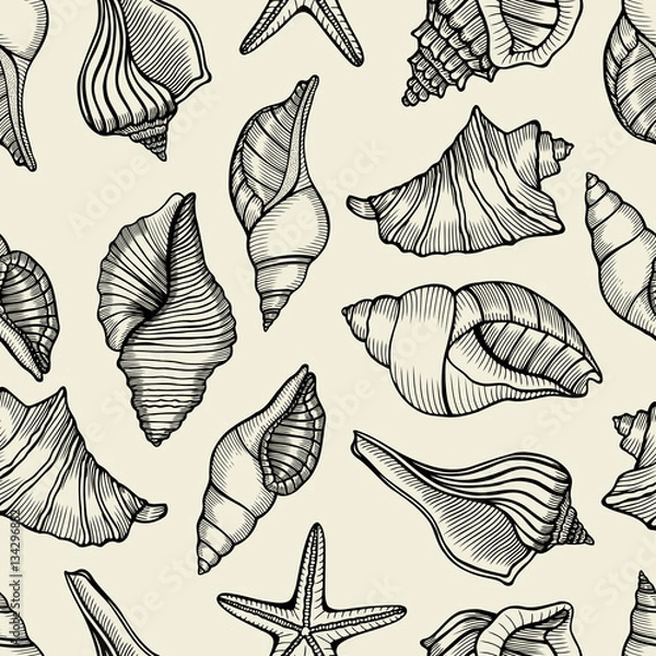 Fototapeta Seamless pattern with shells