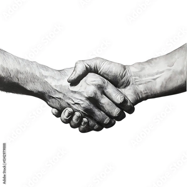 Obraz A grayscale image depicting a firm handshake against black background