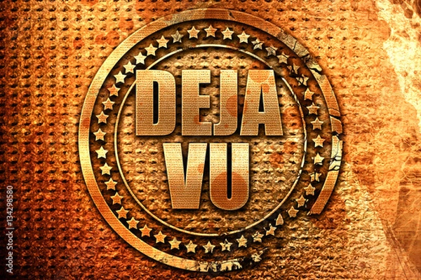 Obraz deja vu, 3D rendering, grunge metal stamp