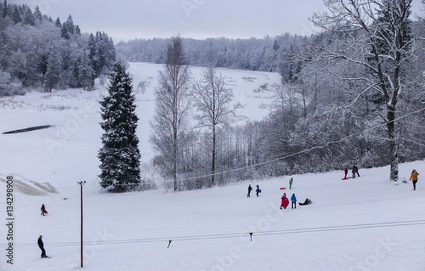 Fototapeta Winter acivities on hill.