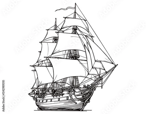 Obraz traditional ship pattern vector hand drawm effects
