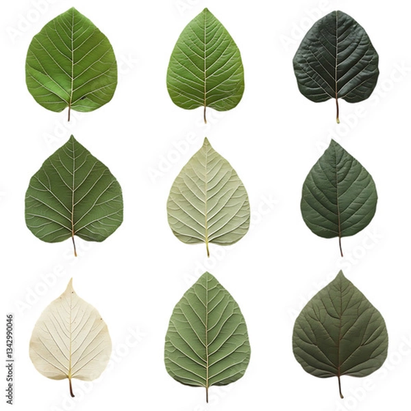 Obraz Nine leaves of varying colors arranged on a black background